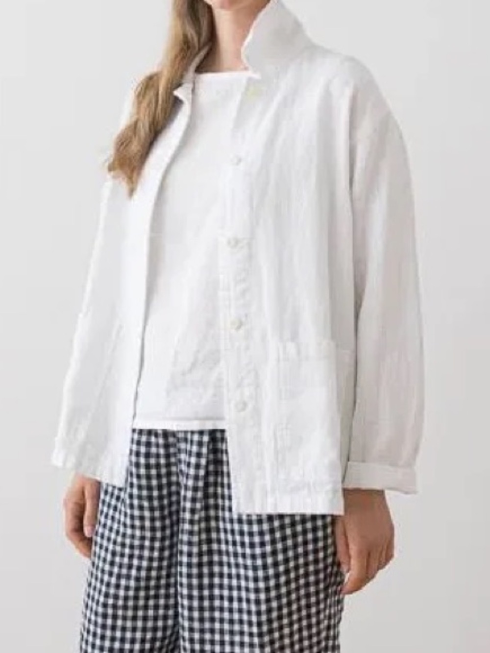 Tomo White 100% Linen Button-Front Relaxed Shirt Jacket Large Made In Germany